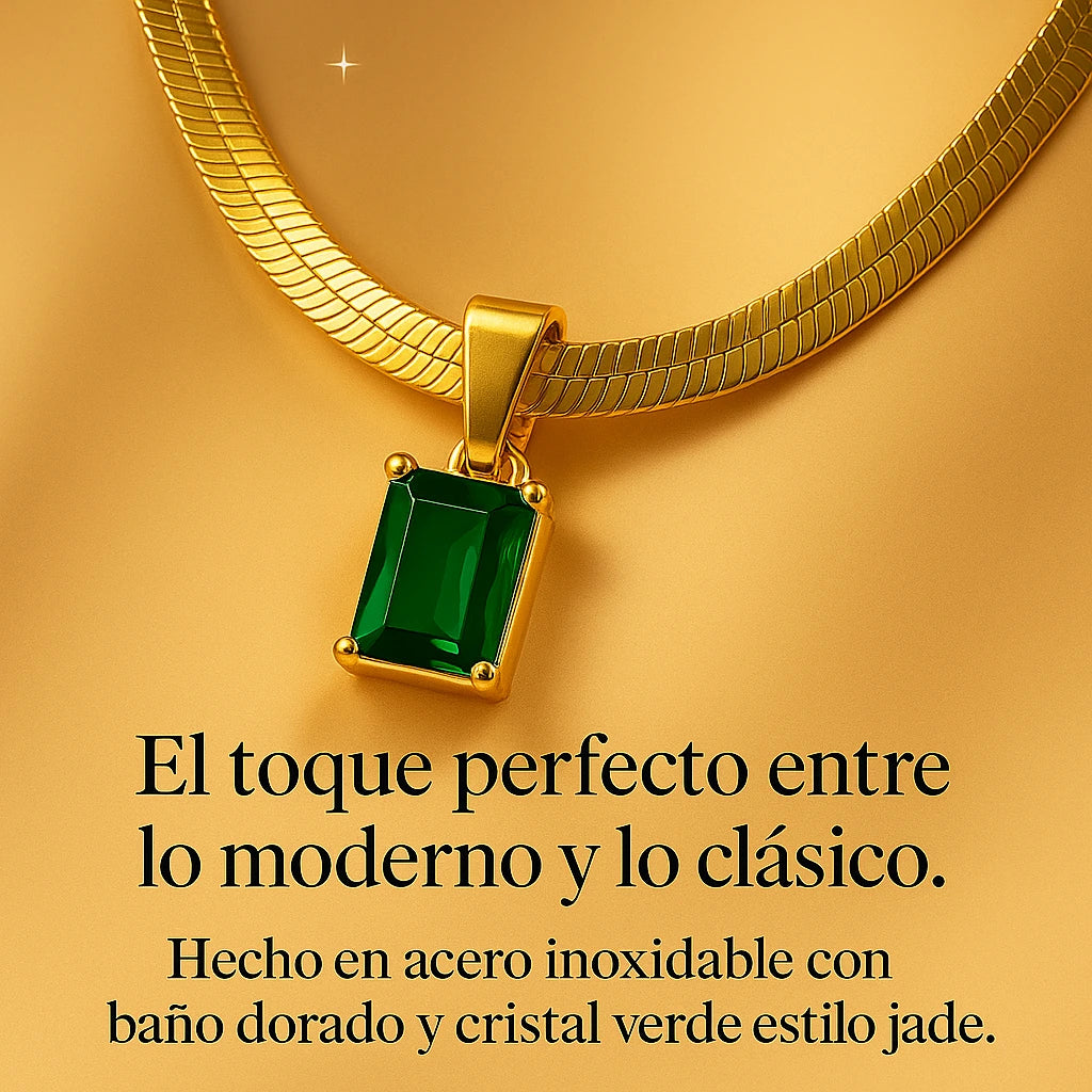 Collar dorado con cristal verde